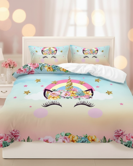 sky gradient lashes unicorn bedding - lifestyle