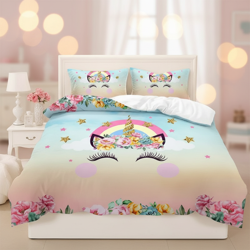 sky gradient lashes unicorn bedding - lifestyle