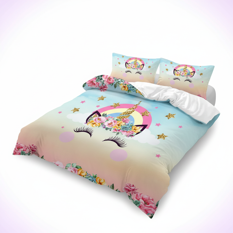 sky gradient lashes unicorn bedding - white-bg