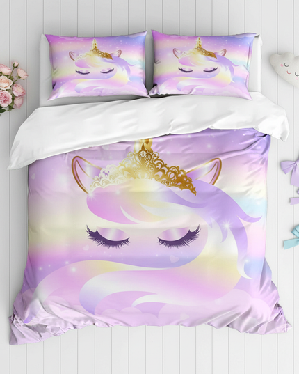 sleeping unicorn bedding - flat-lay
