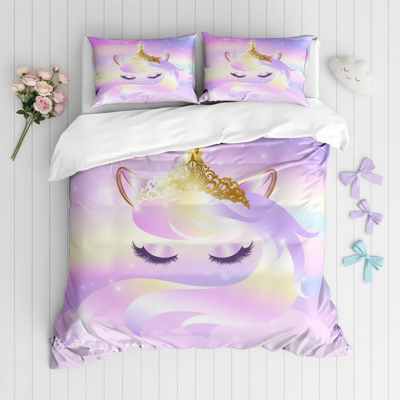 sleeping unicorn bedding - flat-lay