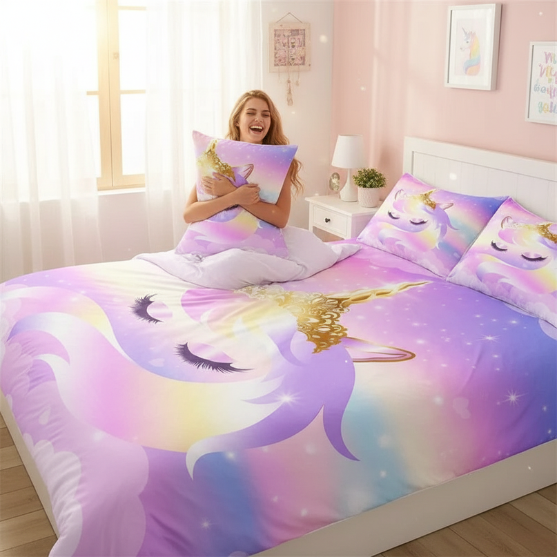 sleeping unicorn bedding - in-use