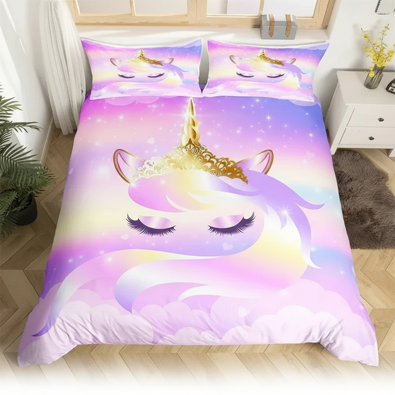 sleeping unicorn bedding - white-bg