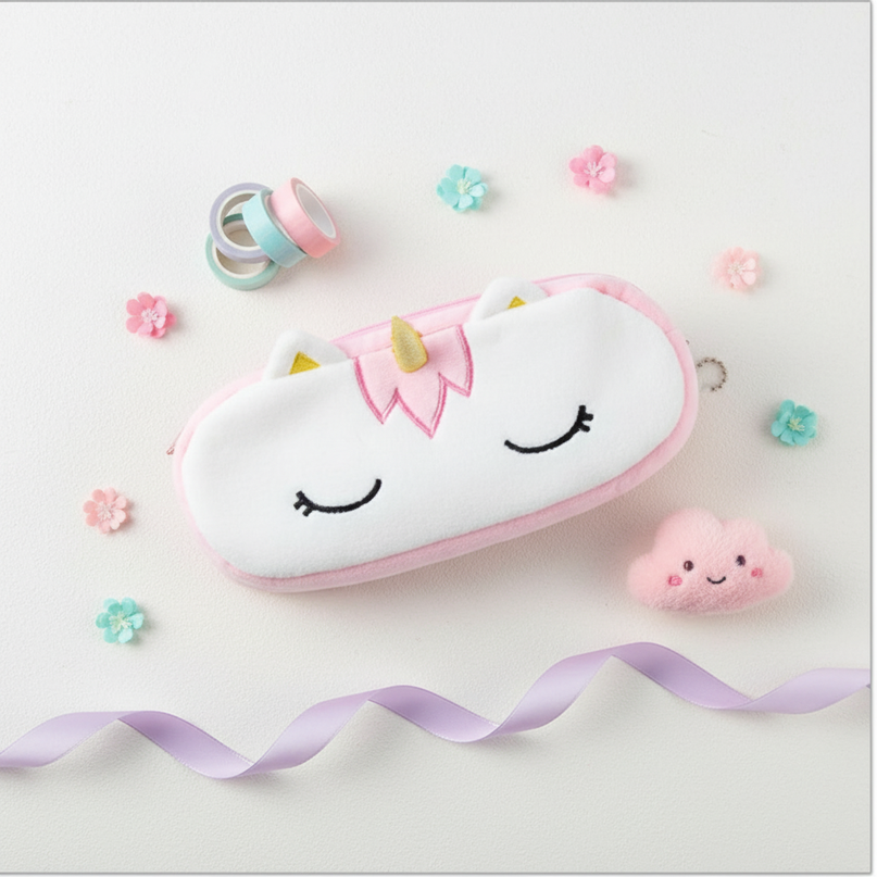 sleeping unicorn pencil case - flat-lay