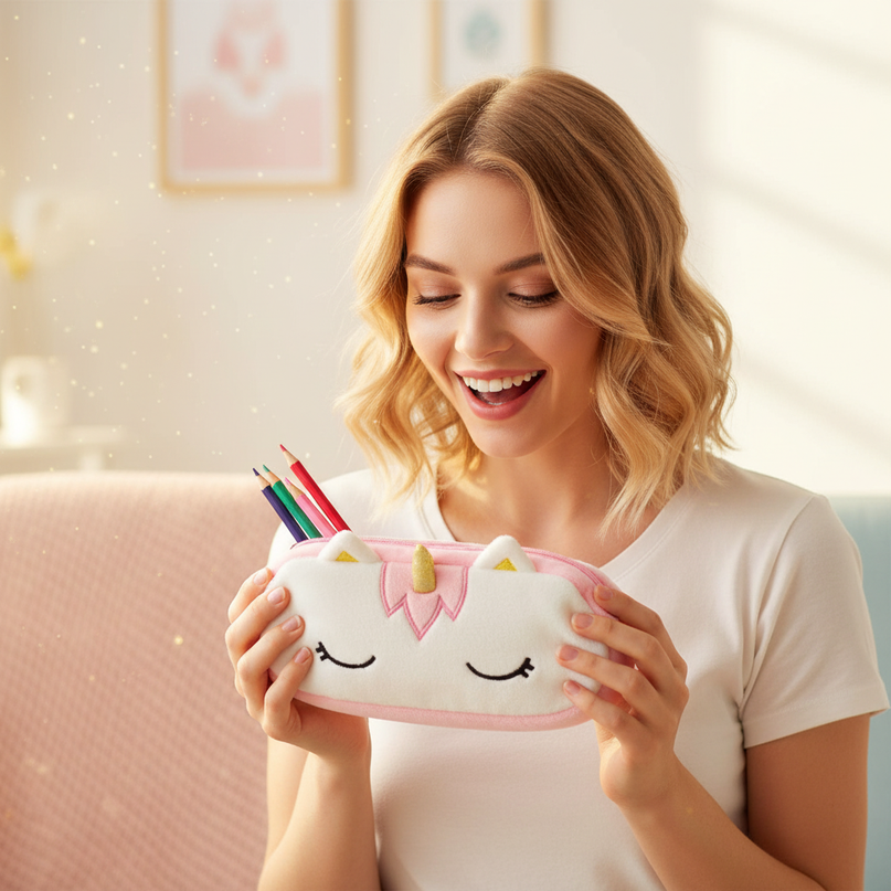 sleeping unicorn pencil case - in-use