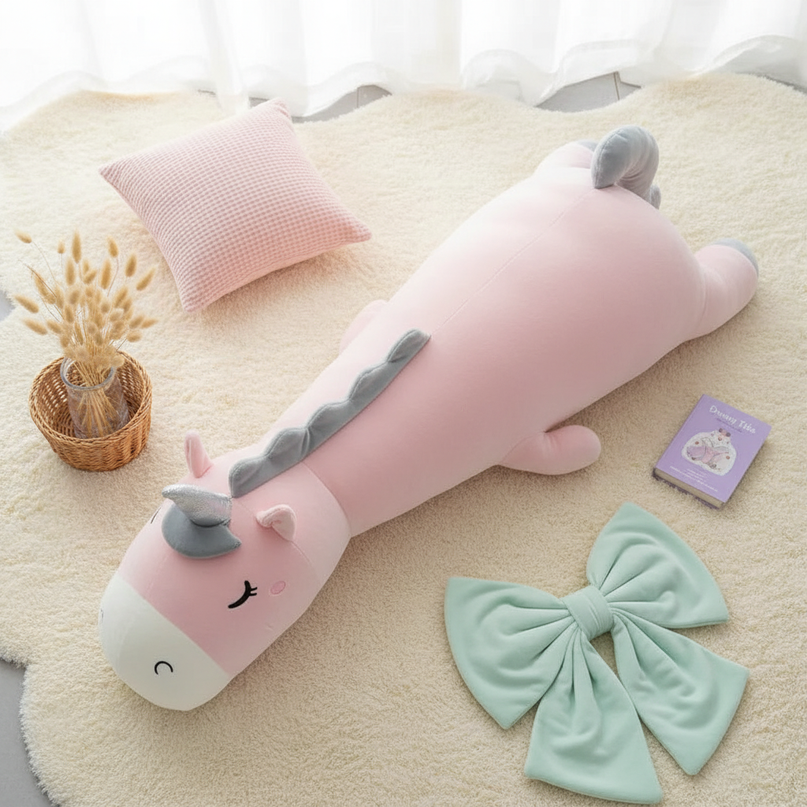 sleeping unicorn plush - flat-lay