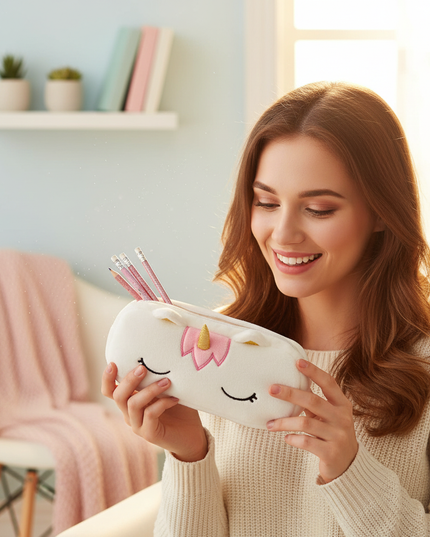 sleepy unicorn pencil case - in-use