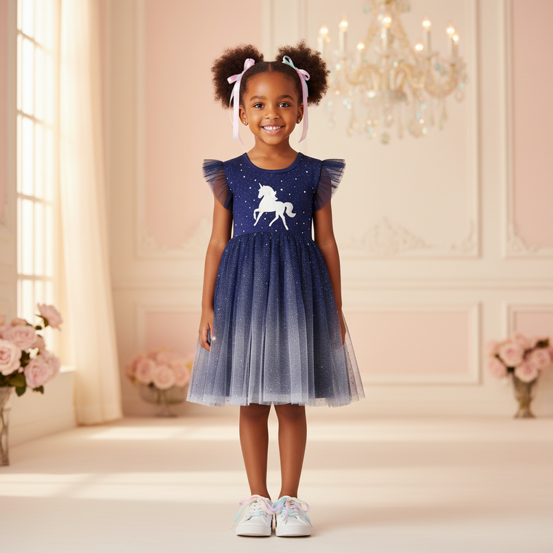 sleeveless unicorn dress girls - detail