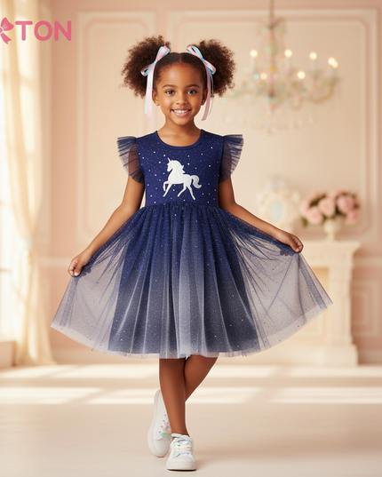 sleeveless unicorn dress girls - front