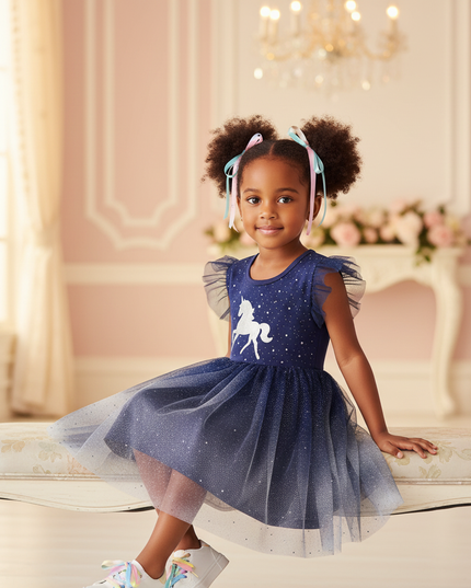 sleeveless unicorn dress girls - sitting