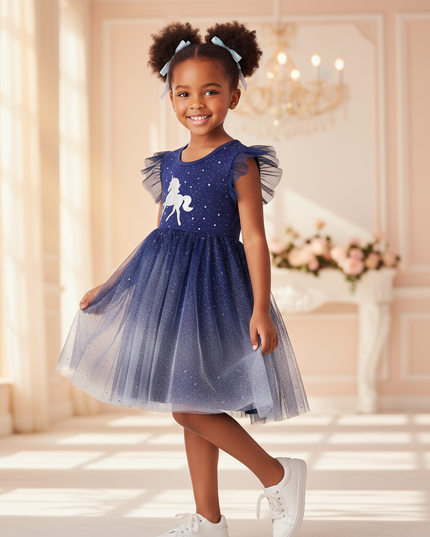 sleeveless unicorn dress girls - three-quarter