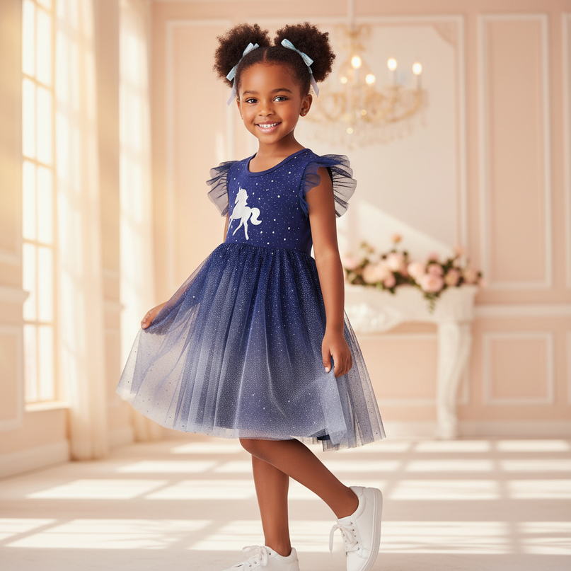 sleeveless unicorn dress girls - three-quarter
