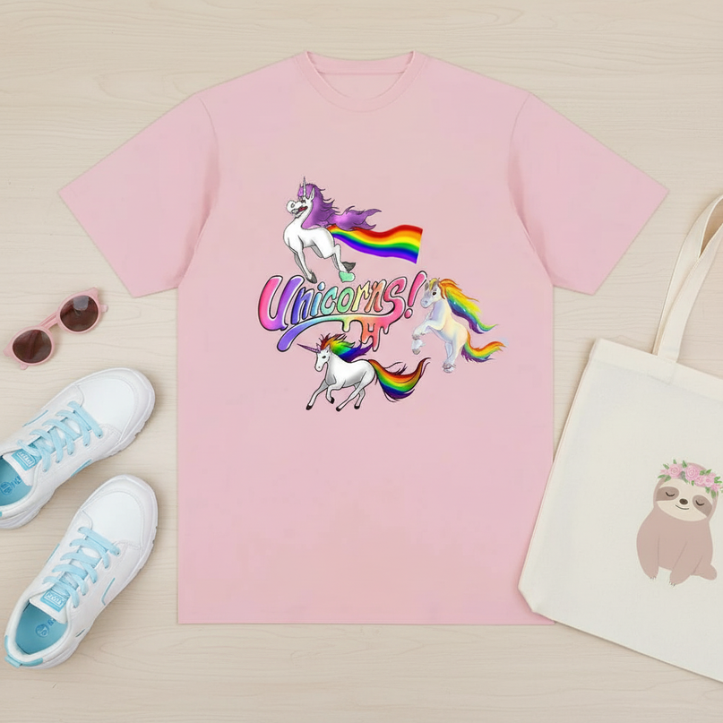 sloth unicorn shirt - flat-lay