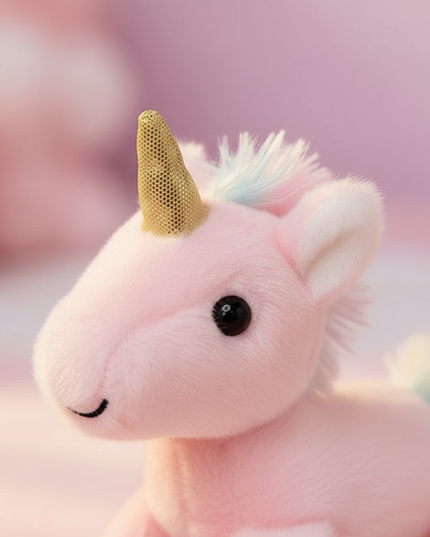 small pink plush unicorn - detail