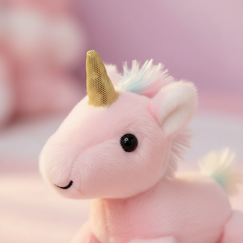 small pink plush unicorn - detail