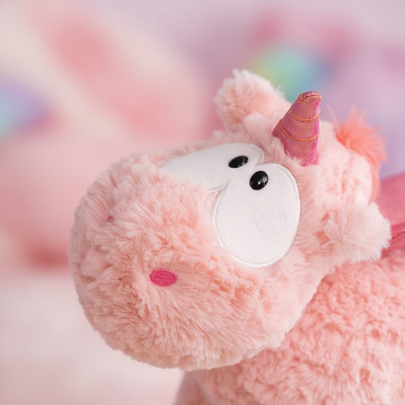 small pink stuffed unicorn - detail