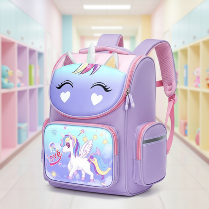 small purple unicorn school backpack - lifestyle
