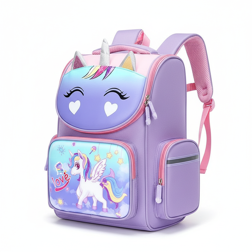 small purple unicorn school backpack - white-bg