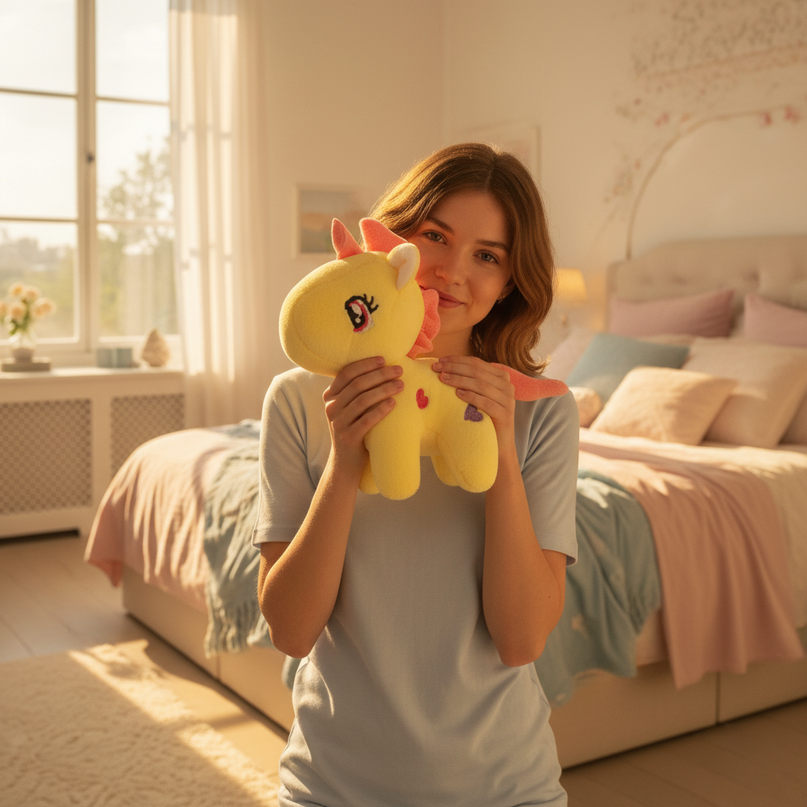 small unicorn plush - in-use