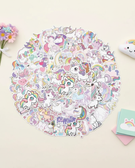 small unicorn stickers - flat-lay
