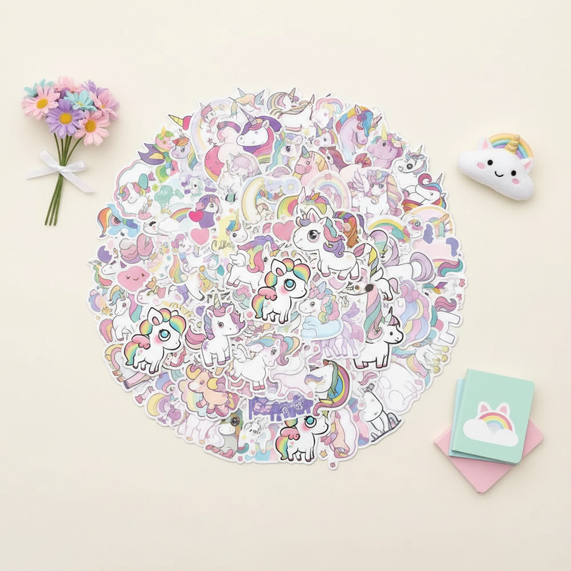 small unicorn stickers - flat-lay