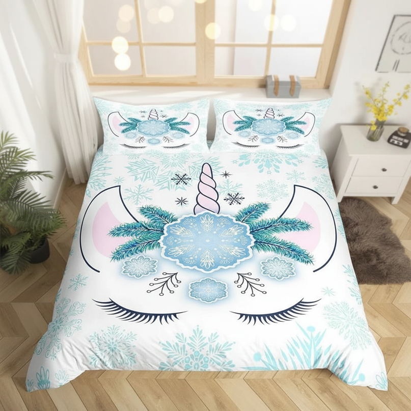 snowflake unicorn bedding - lifestyle