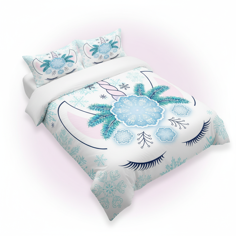 snowflake unicorn bedding - white-bg