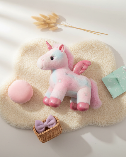soft pink unicorn plush - flat-lay