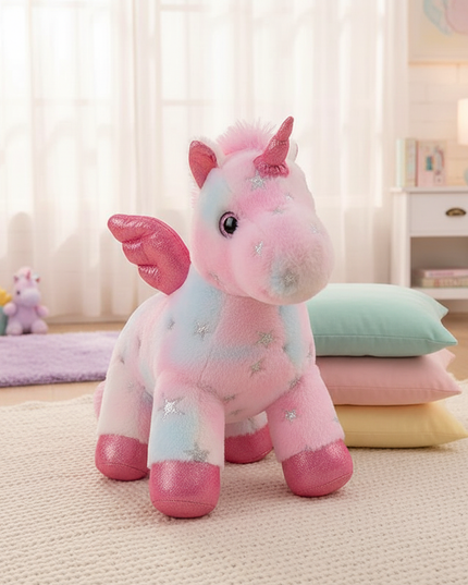 soft pink unicorn plush - lifestyle