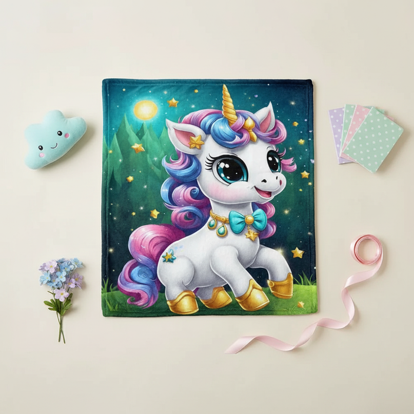 soft unicorn blanket - flat-lay