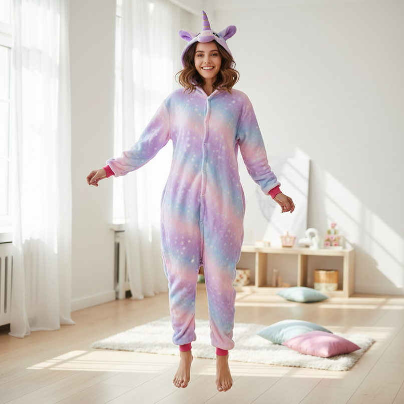 soft unicorn onesie - in-use