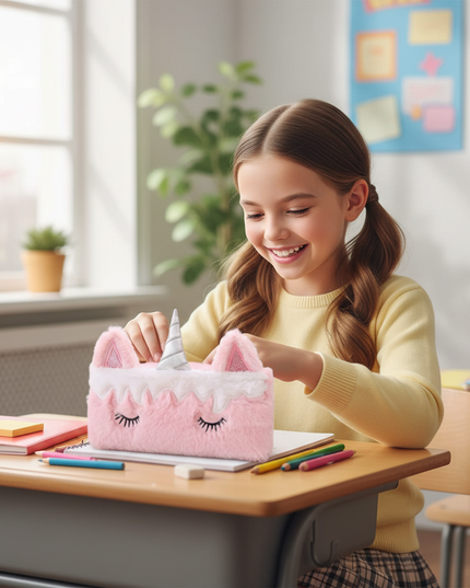 soft unicorn pencil case - in-use
