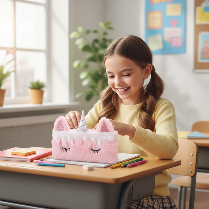 soft unicorn pencil case - in-use