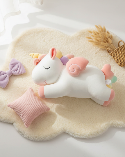 soft unicorn plush - flat-lay