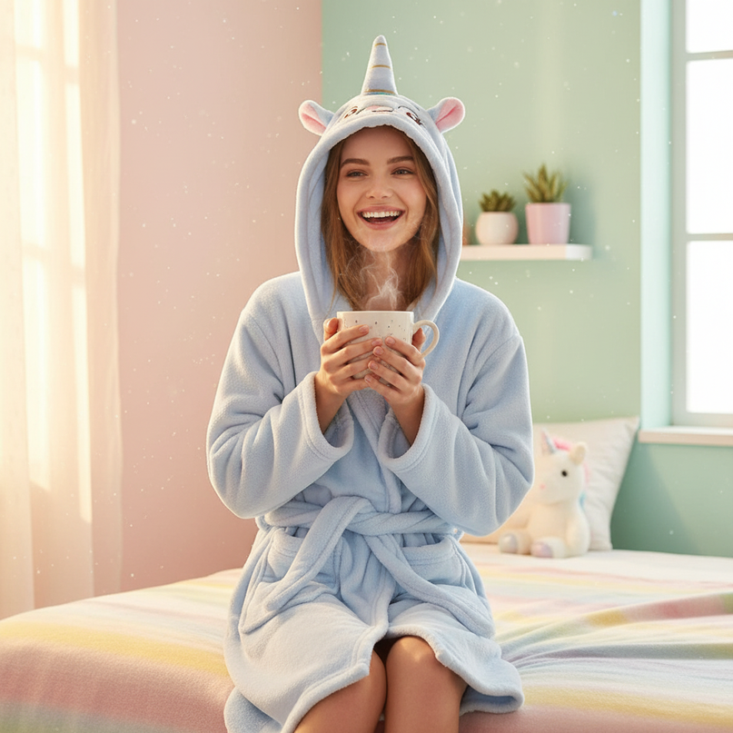 soft unicorn robe - in-use
