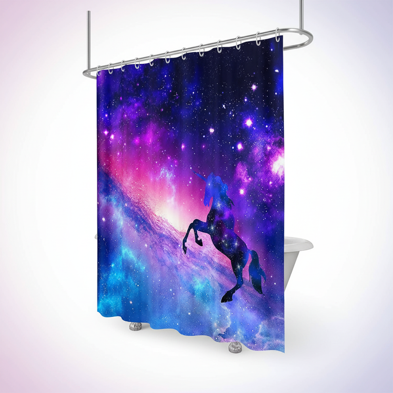 space unicorn shower curtain - white-bg