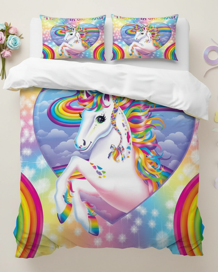sparkle heart believe unicorn bedding - flat-lay