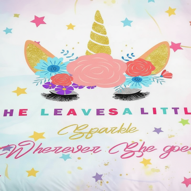 sparkle quote unicorn bedding - detail