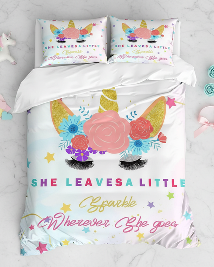 sparkle quote unicorn bedding - flat-lay