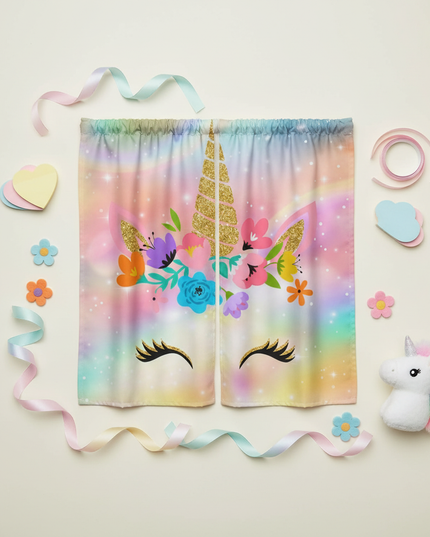 sparkle unicorn curtains - flat-lay
