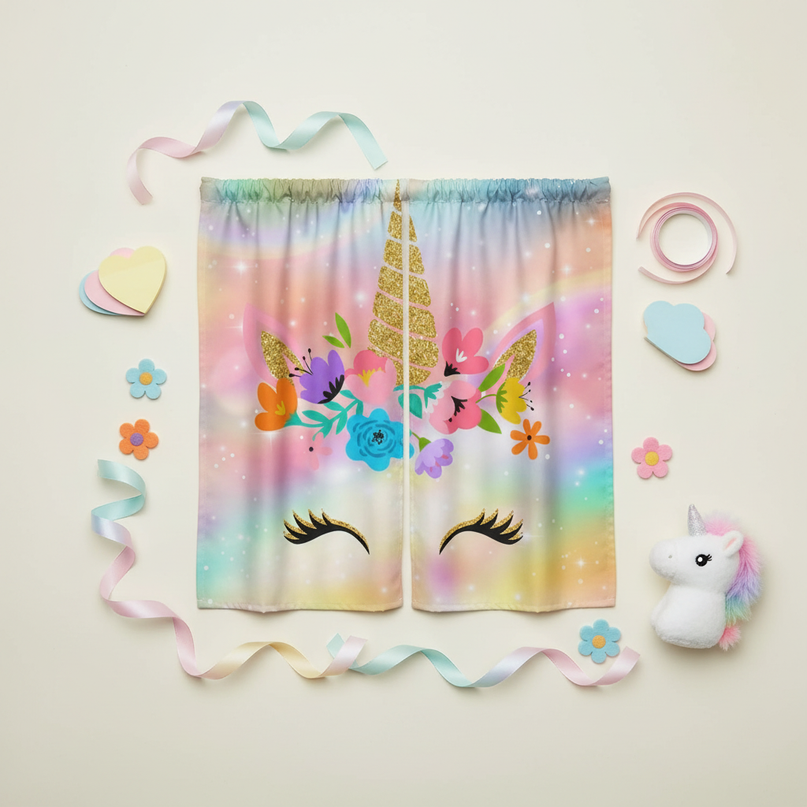 sparkle unicorn curtains - flat-lay