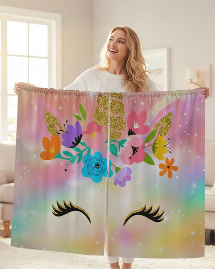 sparkle unicorn curtains - in-use