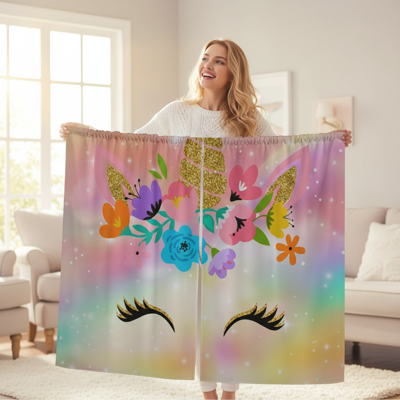 sparkle unicorn curtains - in-use