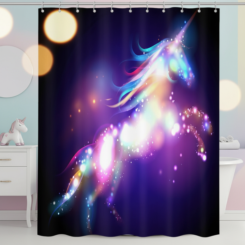 sparkle unicorn shower curtain - lifestyle