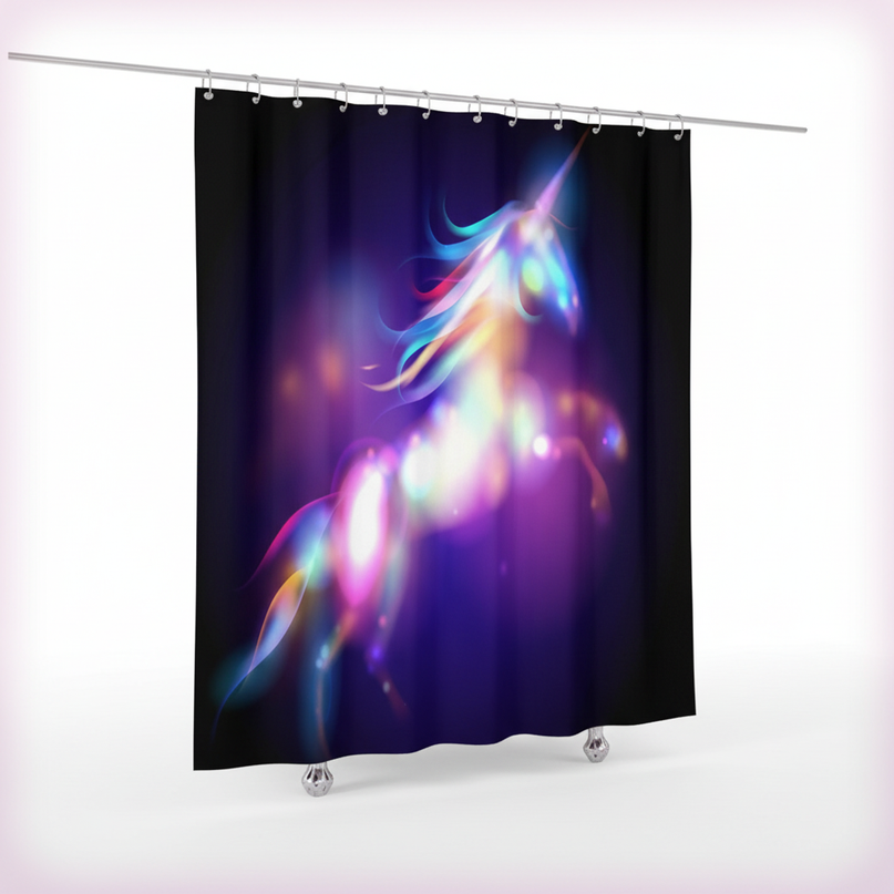 sparkle unicorn shower curtain - white-bg