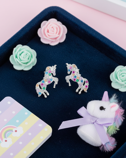 sparkle unicorn stud earrings - flat-lay