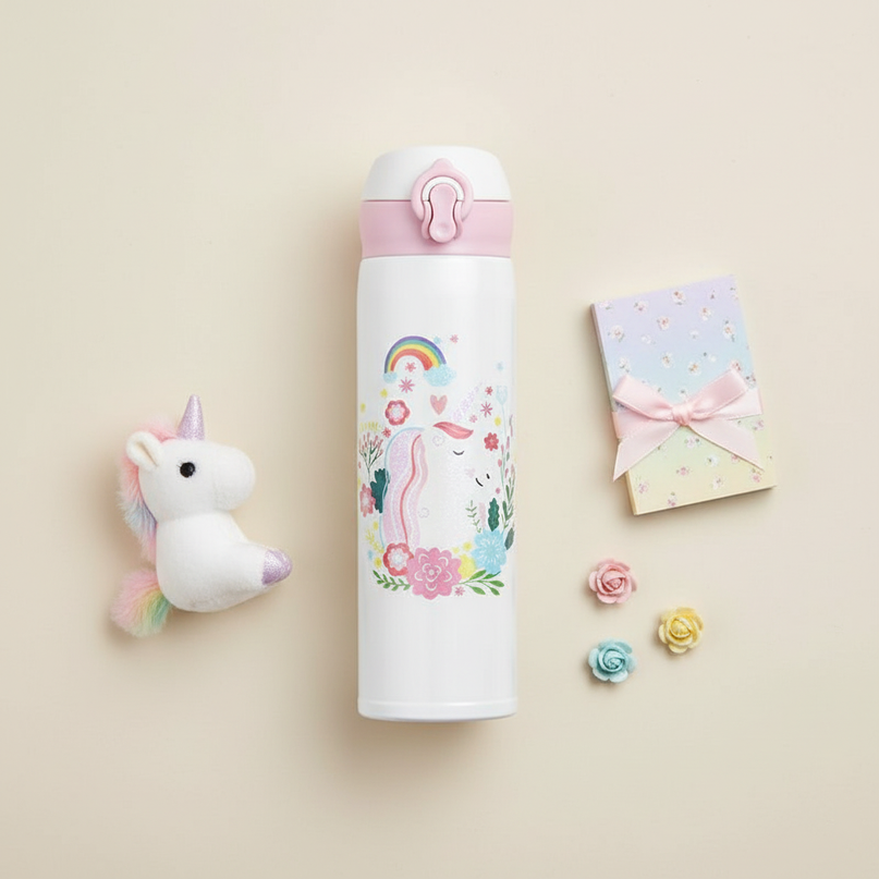 sparkle unicorn water bottle - flat-lay