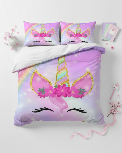 sparkly unicorn bedding - flat-lay