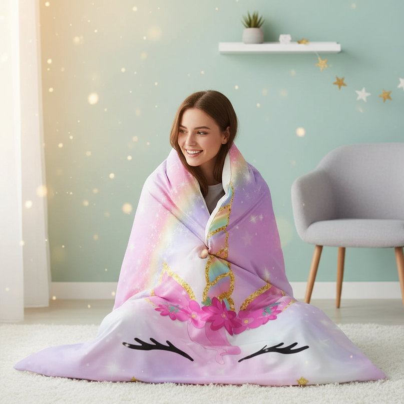 sparkly unicorn bedding - in-use