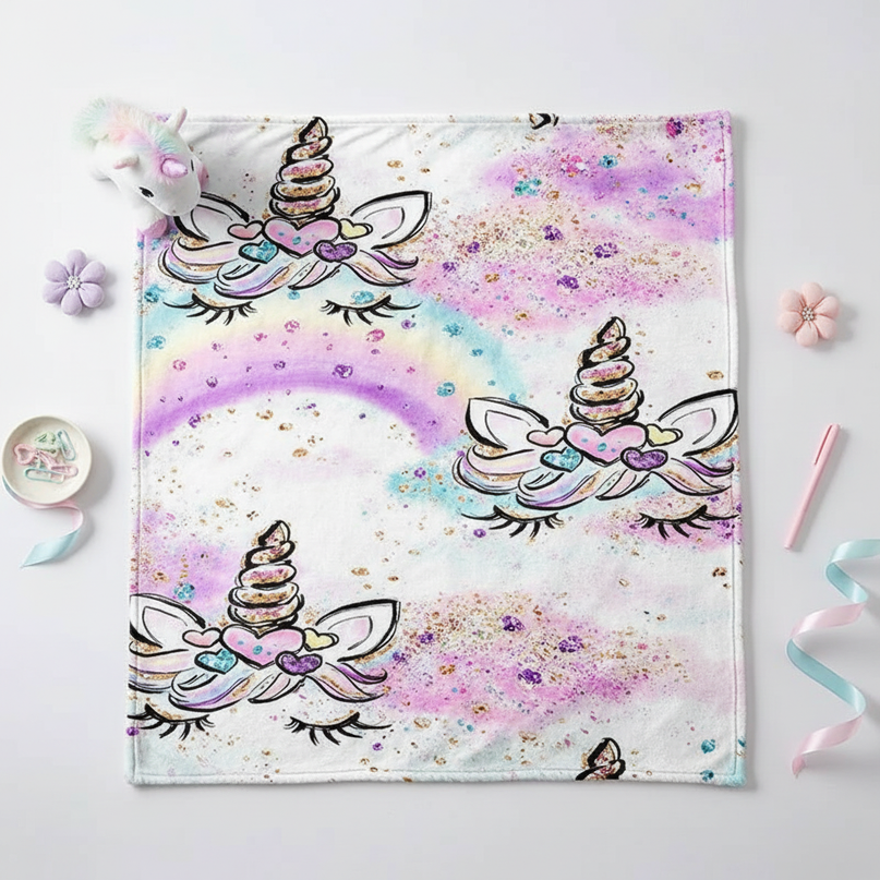 sparkly unicorn blanket - flat-lay